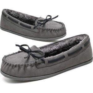 Women's Faux Fur Warm Winter Cozy Durable Rubber Sole Gray Slippers Boot Shoes